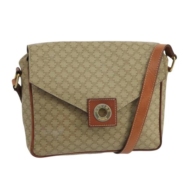 CELINE Macadam Canvas Shoulder Bag Beige Gold - Picture 1 of 16